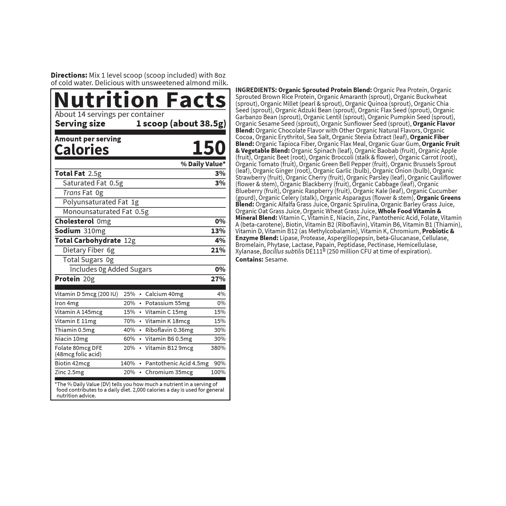 Garden of Life Raw Organic Meal Plant-Based Protein Powder, Chocolate, 14 Servings