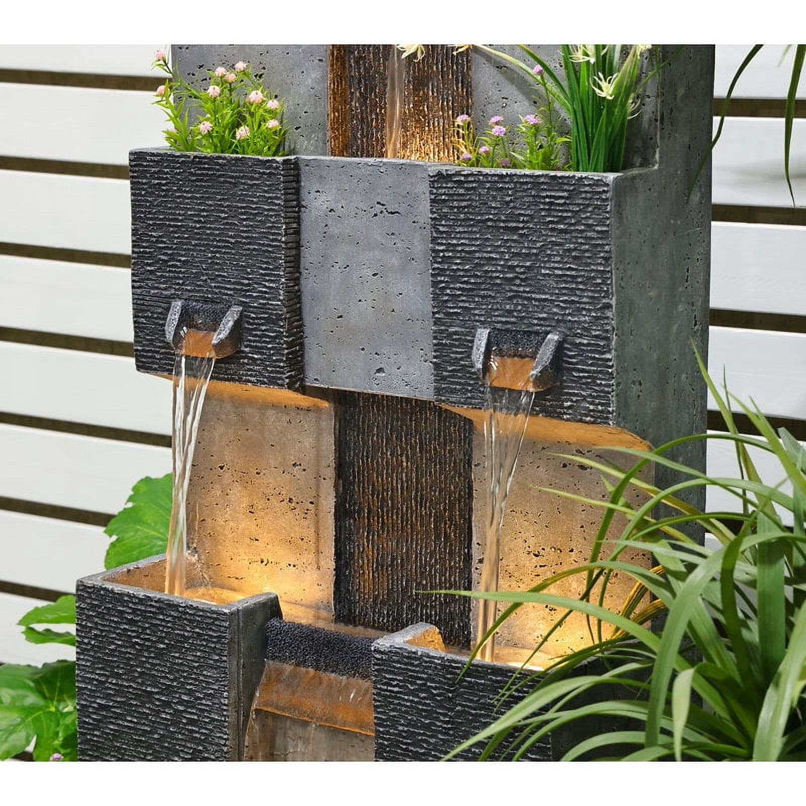 Outdoor Fountain 4 Tiered Modern Waterfall Fountains with LED Lights for Garden, Living Room, Patio, Home Decor