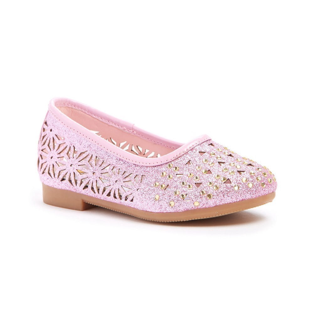 Bee Happy Little Girls Pink Cutout Detail Rhinestone Slip On Flats 5