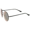 thumbnail image 3 of sunglassLA Unisex Modern Slim Frame Double Nose Bridge Colored Mirror Flat Lens Round Sunglasses (Black / Purple Mirror) - 53mm, 3 of 4
