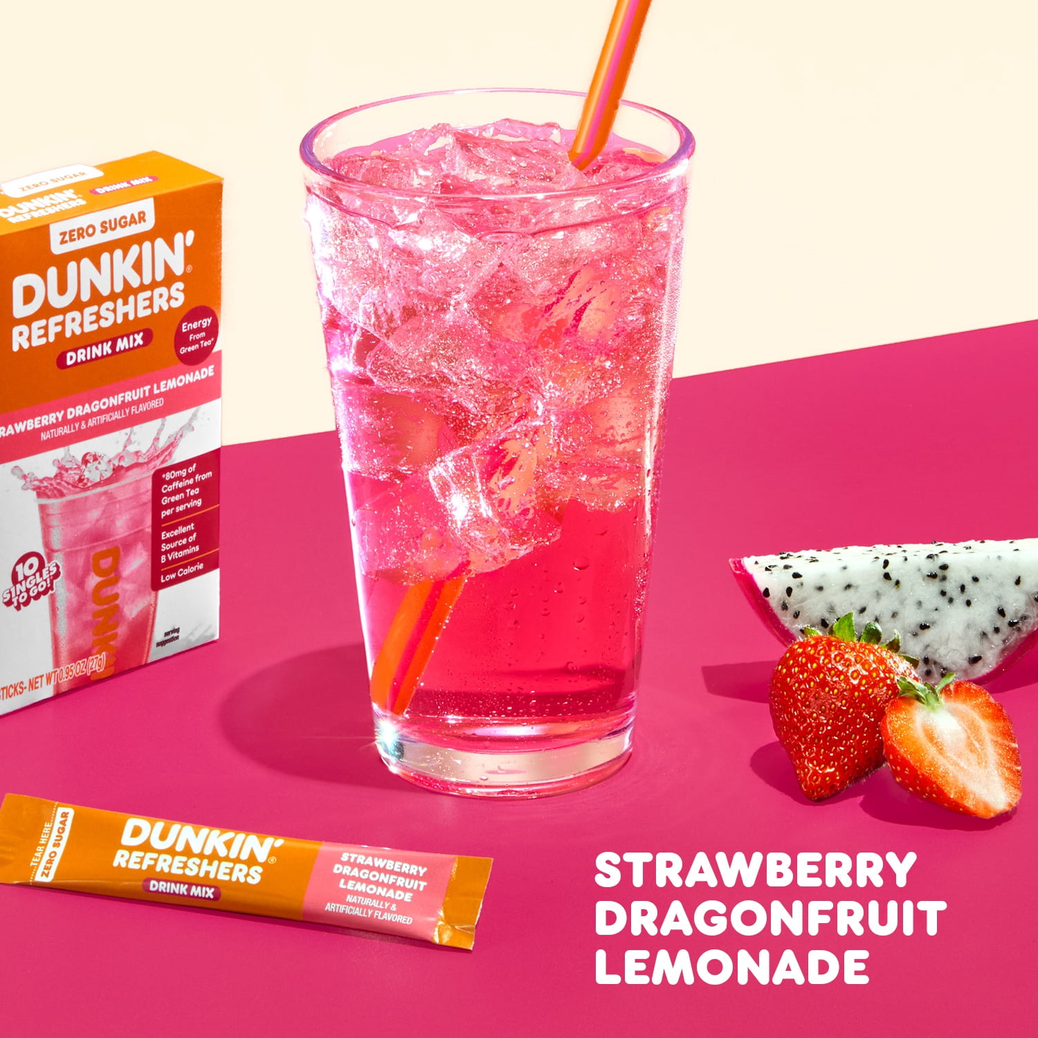 (6 pack) Dunkin' Refreshers Strawberry Dragonfruit Lemonade, Singles to Go Powdered Drink Mix, 10 Count Packets