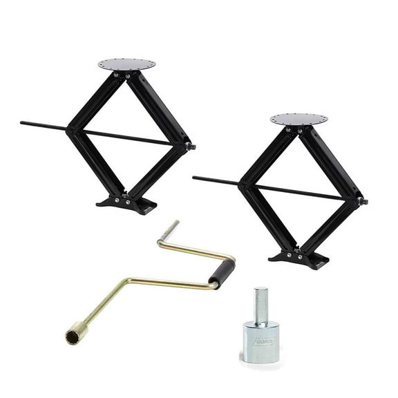 Black Steel 5,000lb Heavy-duty RV Stabilizers with Manual Crank Handle and 3/4" Socket Driver, 2 Pack