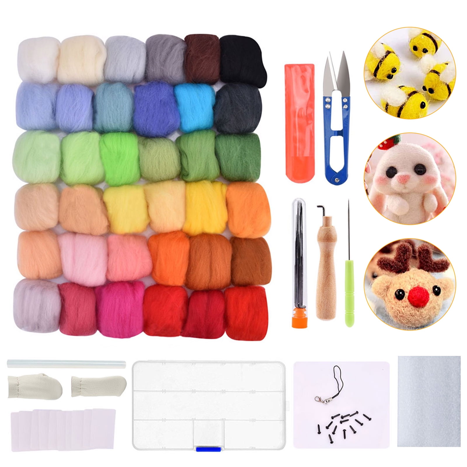 25 Colors Felting Materials Wool Roving Wool Felt Tools Kit Starter Tool Kit for DIY Needle Felting Crafts Beginners Felting Basic kit Needle Felting Kit 