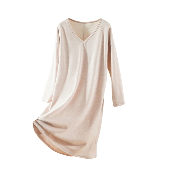 HUJlwoi Long Sleeve Nightgowns for Women Thermal V Neck Sleepshirts with Built in Bra Casual Pajama Dress Comfort Nightdress