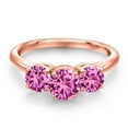 thumbnail image 3 of Gem Stone King 18K Rose Gold Plated Silver Pink Created Sapphire Engagement Ring for Women | 2.10 Cttw | Round 6MM | Gemstone September Birthstone | Size 9, 3 of 6