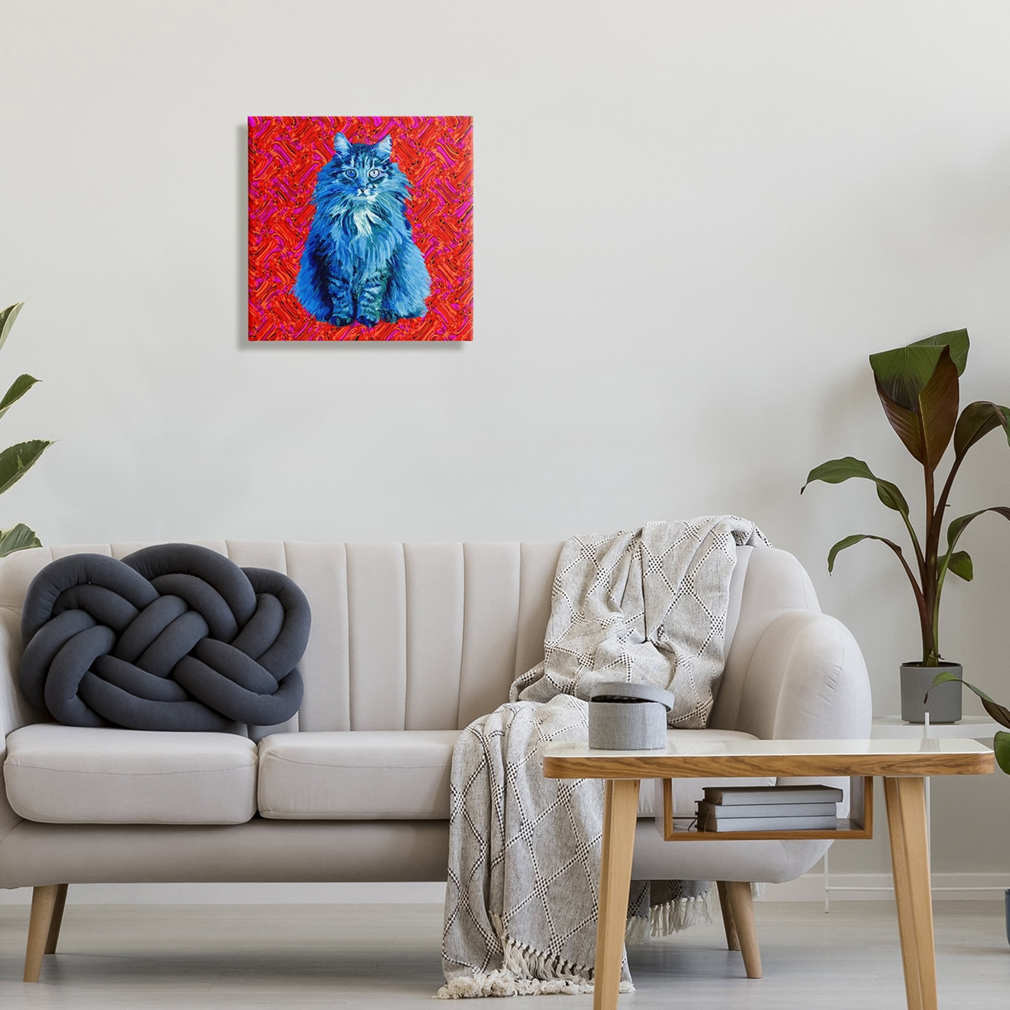 Stupell Industries Modern Pop Design Bold Red Blue Longhair Cat, 17 x 17, Design by Lynnda Rakos