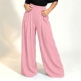 thumbnail image 2 of Lenpel Womens Palazzo Pants Pleated High Waisted Wide Leg Trousers Baggy Solid Color Flowy Pants with Pockets(Pink,Medium), 2 of 6