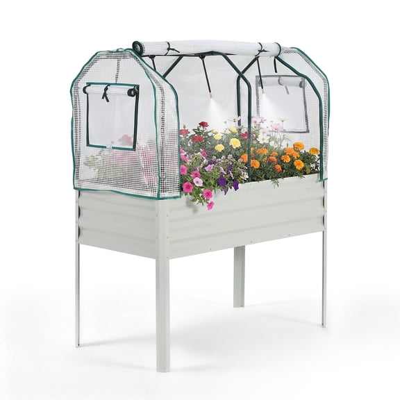 Garvee Effortless Watering Raised Garden Bed 48x24x55 in with Legs and Protective Cover, Galvanized Metal Planter Box for Vegetables Flowers – White
