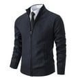 thumbnail image 2 of DHFJKG Jacquard Sweaters Zip Up Cardigan Mens Jacket Slim Fit Long Sleeve Stand Collar Knitted Business Casual Dress Sweater Coat With Pockets Winter Cozy Outerwear, 2 of 4