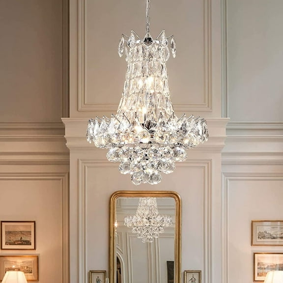 Maxax Modern Crystal Chandelier, K9 Raindrop Luxury Ceiling Light, 6 Lights Adjustable Hanging Pendant Lighting, G9 Base, for Dinning Room, Living Room, Home Decor, Chrome