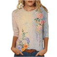 thumbnail image 2 of JTZGDY Boho Floral Tops for Women Plus Size Trendy Fall 3/4 Length Sleeve Crewneck Printed T-Shirts Loose Lightweight Dressy Casual Graphic Tunic Blouse, 2 of 6