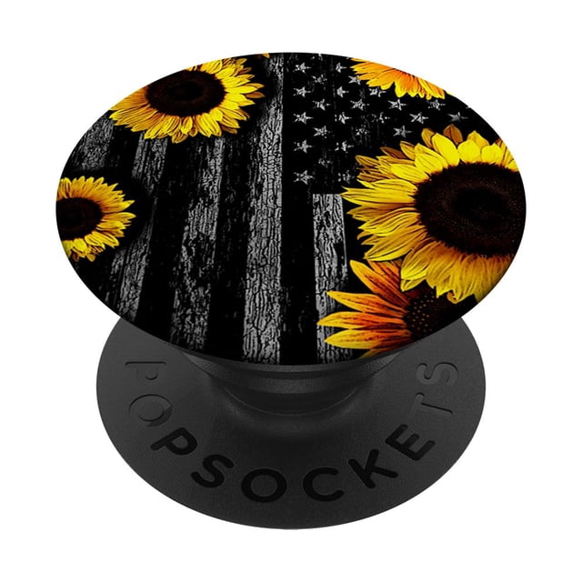 PopSockets PopGrip con diseño de girasoles con bandera estadounidense para teléfonos y tabletas