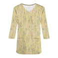 thumbnail image 5 of Xfvqtps Scrub Tops for Women Floral Printed Soft V-Neck 3/4 Sleeve Scrubs Comfortable Nursing Uniforms New Casual Printed T-shirt Nursing Clothes Top Working Uniforms with Pockets Yellow, 5 of 5
