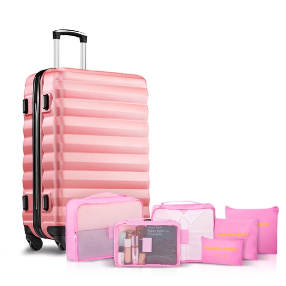 Gowill PC ABS 3-Piece Luggage Set 20/24/28" with Double Spinner Wheels, Durable and Lightweight Hard Shell, TSA Lock for Business and Travel,Pink
