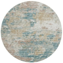 Addison Rugs Indoor/ Outdoor Accord Modern Brushstrokes Polyester Washable Rug New 8' x 8' Round - Teal Copper Beige