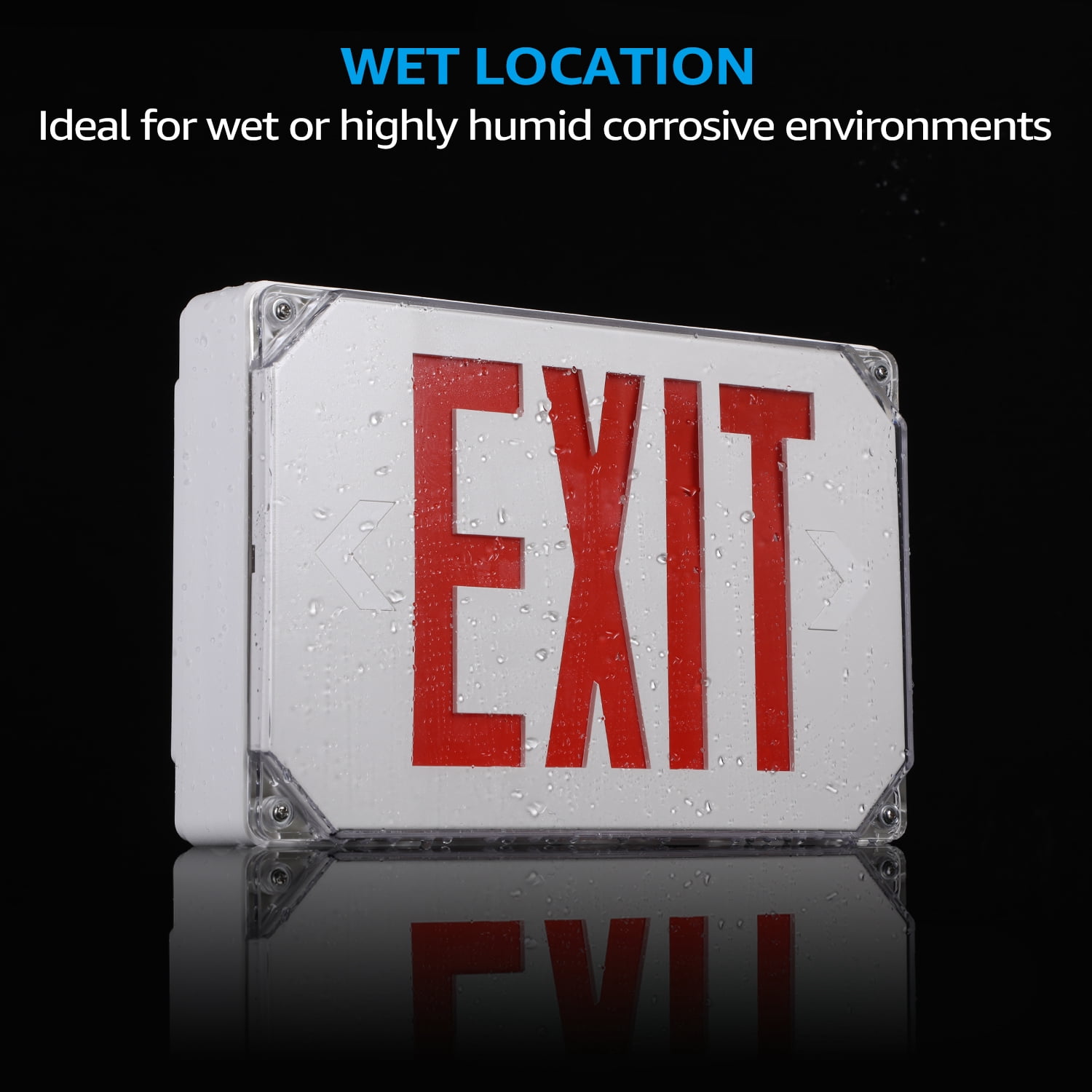 LEONLITE 4Pack LED Exit Sign with Battery Backup, UL Listed, Outdoor Hardwired Exit Light with Double Sided, AC 120/277V, Weatherproof Emergency Exit Sign, Red