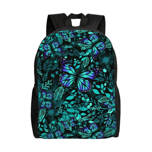 Balery Blue Floral with Butterflies Mochila - Mochila Estilosa y Duradera para Laptop de 15 Pulgadas con Tela Oxford Impermeable