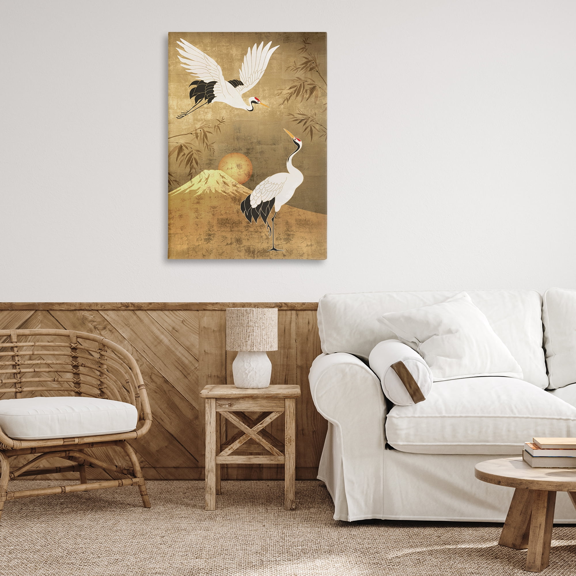 Stupell Industries Traditional Cranes & Mountain Animals Painting Wrapped Canvas Art Print Wall Art, 24 x 36