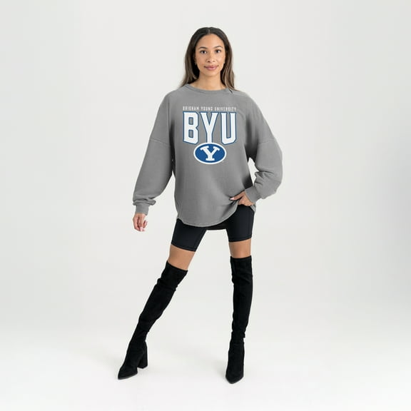 Women's Gameday Couture Gray BYU Cougars Oversized Pure Motion Corded Sweatshirt