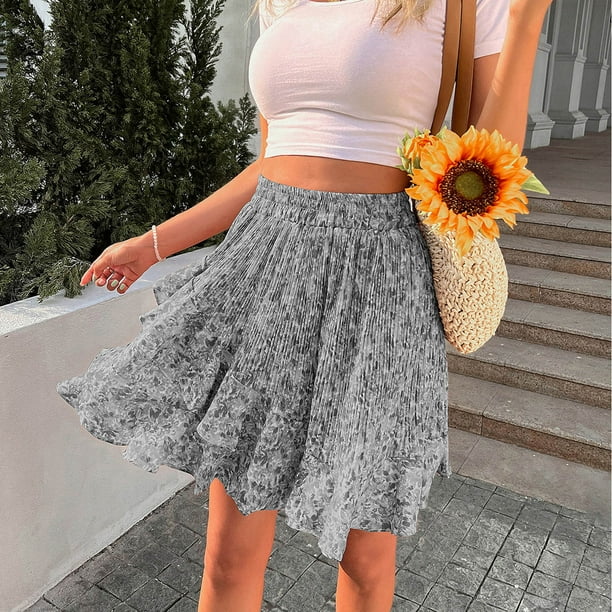 JDEFEG Hot Mini Skirt Women's Summer Empire Waist Ruffle Tiered