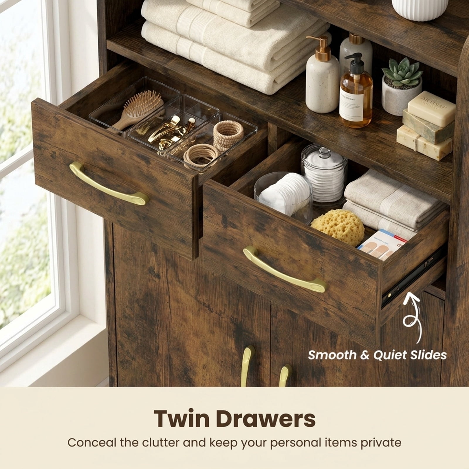 Vebreda Freestanding Bathroom Storage Cabinet, Bathroom Storage Cabinet Freestanding Floor Cabinet with 2 Drawers, Complement Various Rooms