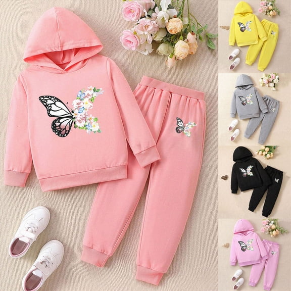 Girls 2Pcs Outfit Set Children Long Sleeved Hoodie Pants Cute Casual Set for 6-24 Months 2T 3T 4T 5T 6T Children Yellow,7-8 Years