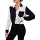 thumbnail image 1 of Blusa de manga larga con botones para mujer, cuello en V, cuello en V, camisa de gran tamaño negro y blanco XS negro y blanco XS Xishao ropa, 1 of 2