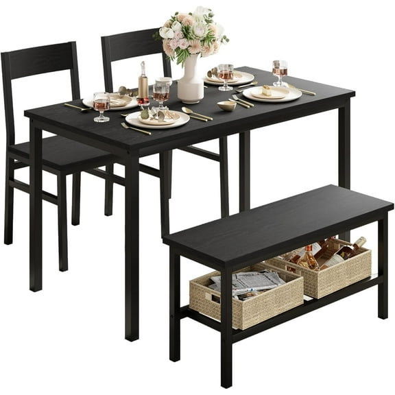 4-Piece Dining Set with Bench | Kitchen Table & Chairs for 4, Space-Saving for Small Areas