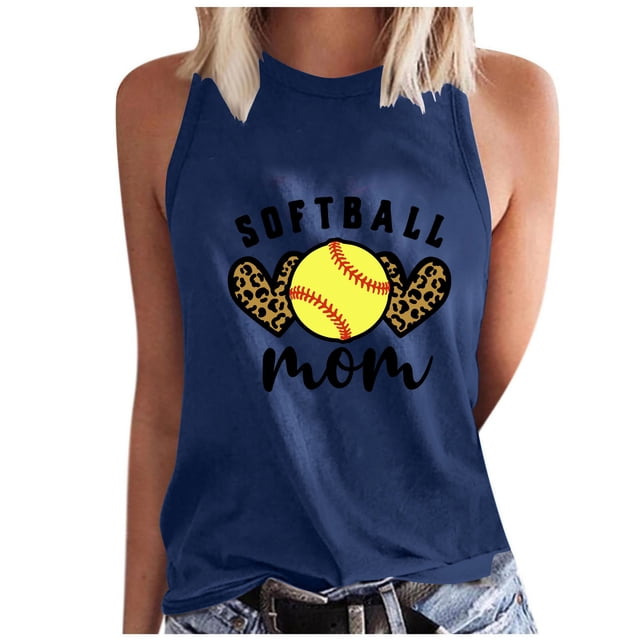 Birdeem Womens Summer Baseball Printed Sleeveless Round Neck Tank Top Round Neck Tank Top
