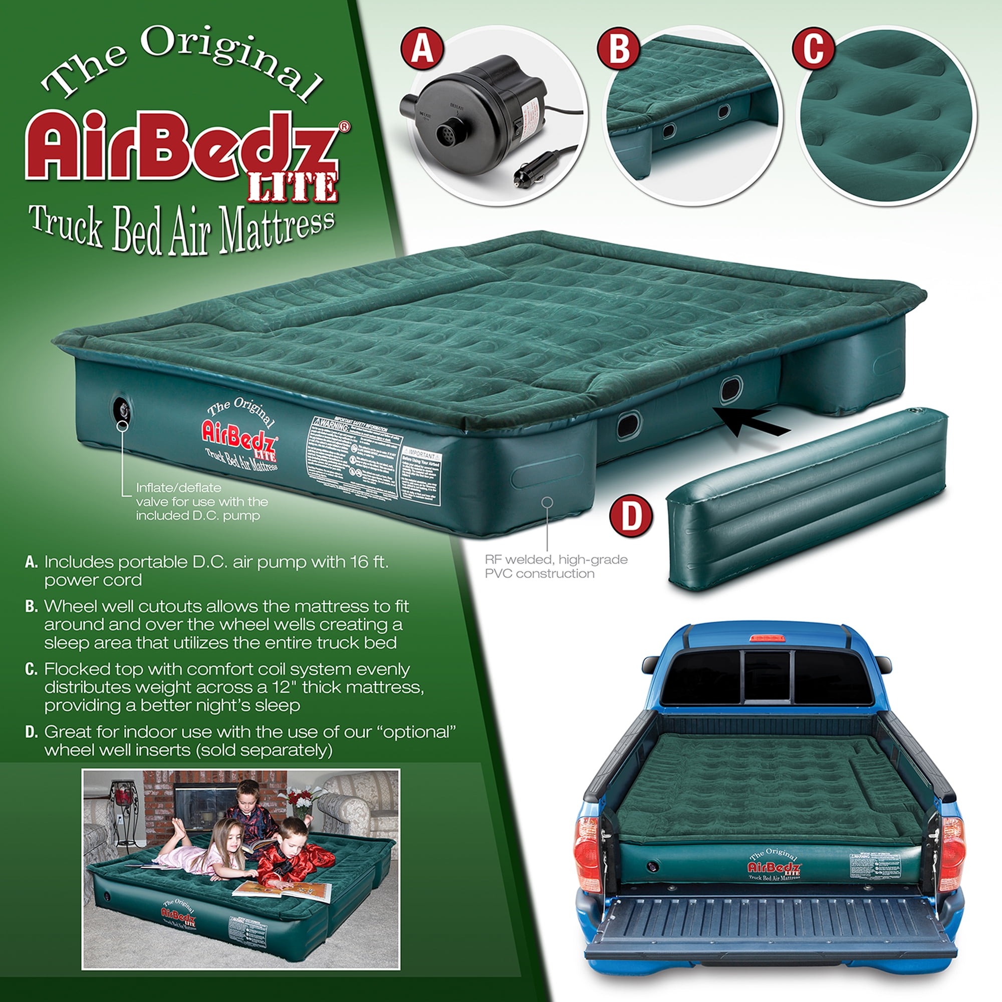 AirBedz Lite by Pittman Outdoors Mid Size 6.0'-6.5' Truck Bed with Portable DC Air Pump