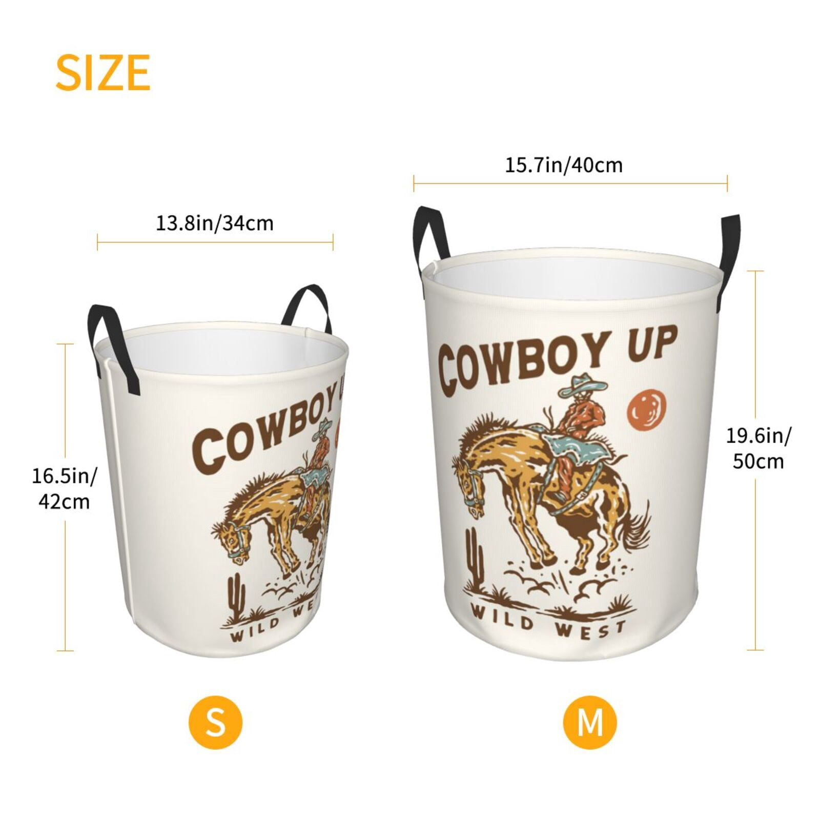 Large Laundry Basket with Handles - Cowboy Up Vintage Wild West Kids Baby Dirty Clothes Laundry Hamper for Bedroom Aesthetic