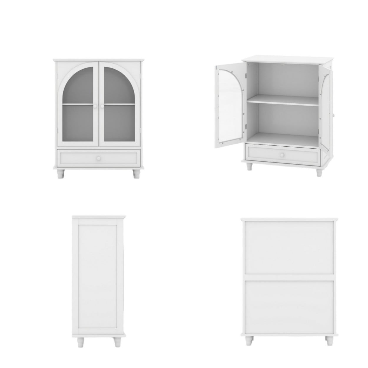 Arched Glass Door Sideboard Cabinet, Farmhouse Buffet Storage Cabinet with Drawer & Tiered Top, White Kitchen Pantry Cabinet for Living Room Coffee Bar, White