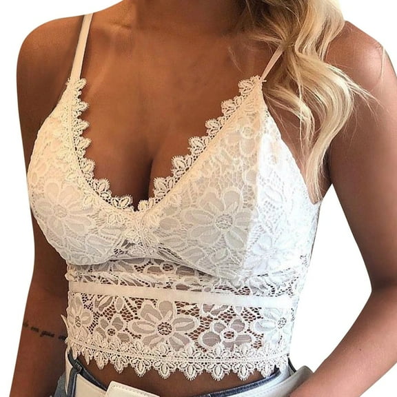 Lolmot Floral Lace Bralettes for Women Plus Size Crop Tops Vest Wireless Bra Lingerie Sexy Deep V-Neck Underwear Camisole Bra