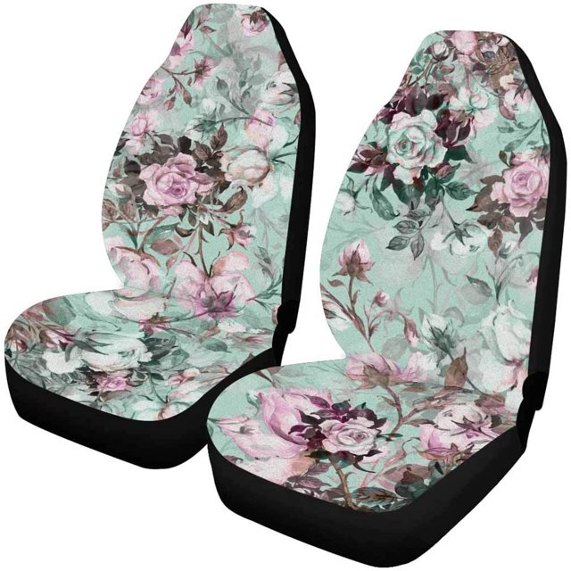 ABPHQTO Juego de 2 fundas para asientos de coche, rosas de acuarela, flores, protector universal para asientos delanteros de coche, apto para coche, SUV, sedán, camión
