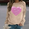 thumbnail image 2 of Arlun Valentines Sequins Heart Graphic Sweatshirts for Women Casual Long Sleeve Glitter Heart Graphic Pullover Tops Autumn and Winter Fashion Going out Outfits Khaki L, 2 of 5