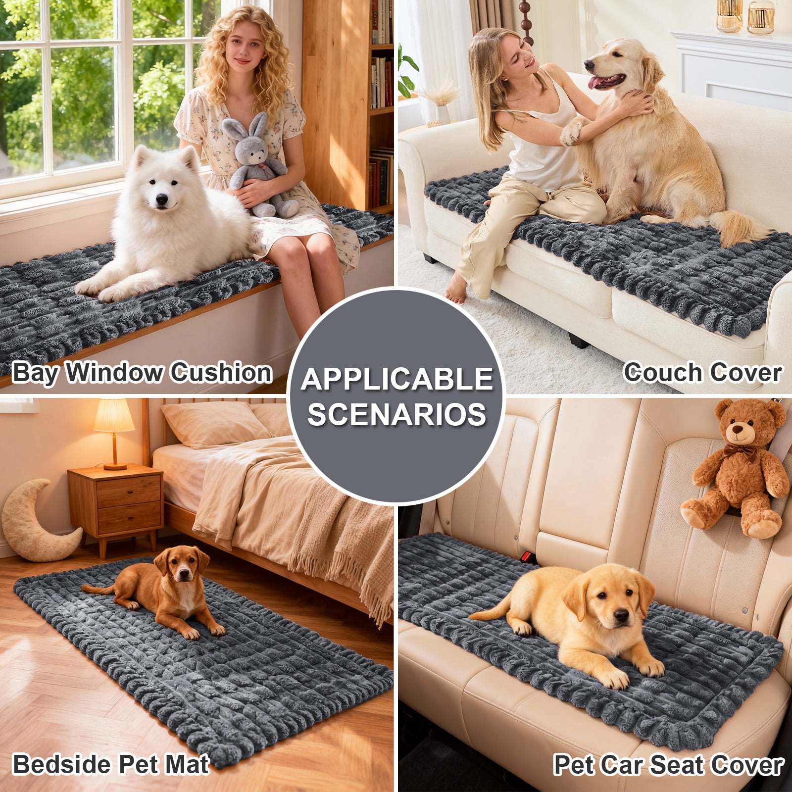 SANMADROLA Waterproof Couch Cover for Dogs Washable, Non-Slip Fuzzy Loveseat Slipcovers, Thick Soft Dog Bed Mat for 2 Cushion Sofa Pet Friendly Furniture Protector, Dark Gray, 28" x 83"