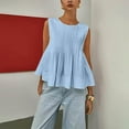 thumbnail image 2 of FRSASU Womens Summer Pleated Peplum Sleeveless Blouse Tank Tops Solid Round Neck Shirt Light Blue S(S), 2 of 5