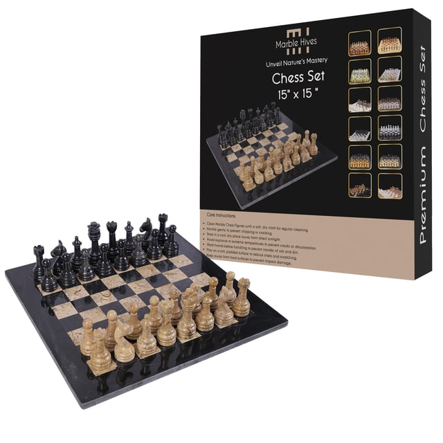 Juego de ajedrez Marble Hives Luxury de 38 cm con tablero y piezas