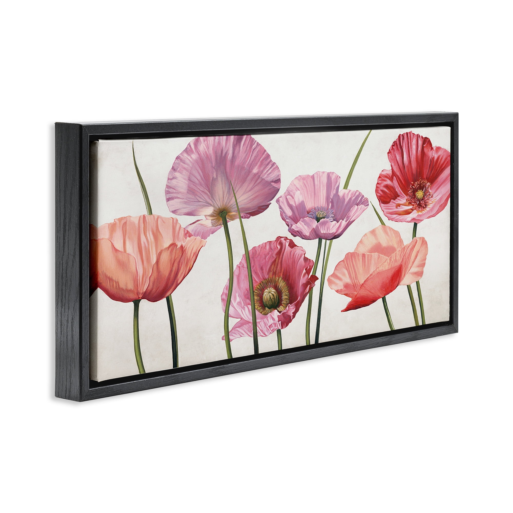 Stupell Industries Mixed Poppies with Vivid Petals Botanical & Floral Painting Black Floater Framed Canvas Art Print Wall Art, 25 x 11