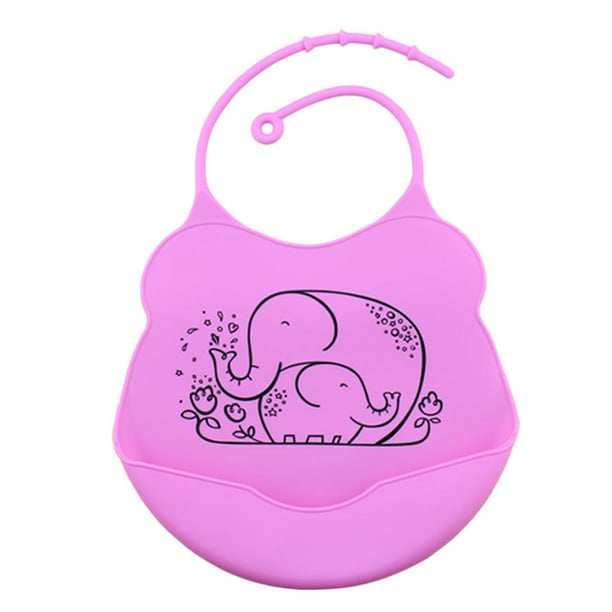 Babero de Silicona Sunnimix Cómodo y Suave para Bebés Elephant_Rose Red