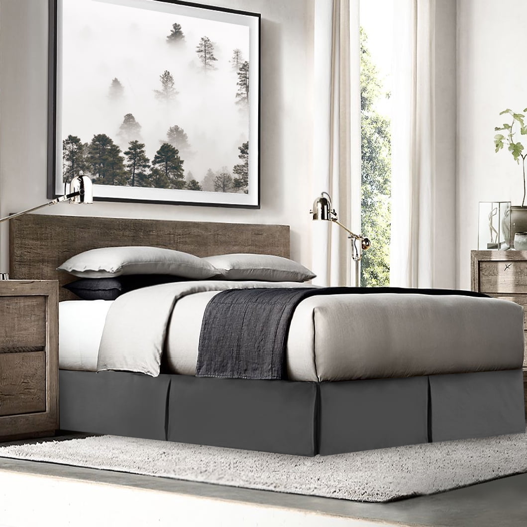 TIFEE Tailored Bed Skirt, Gray Microfiber Pleated, Queen