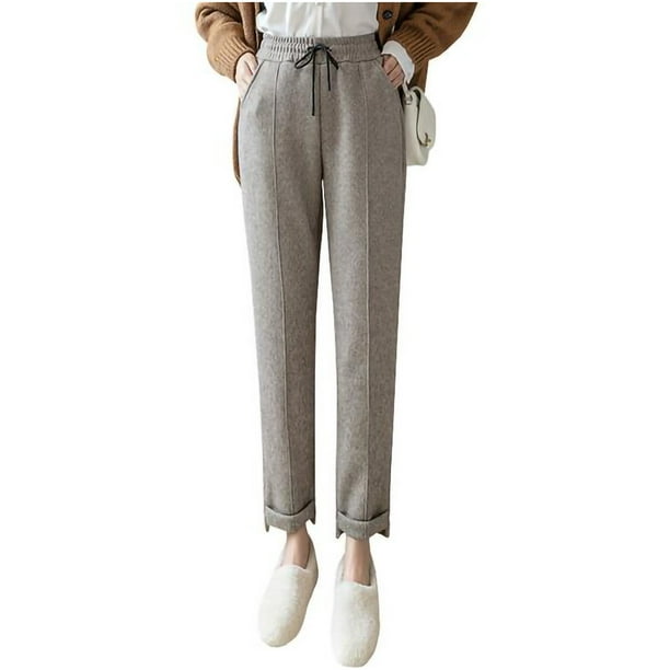 Women's Casual Winter Pants Elastic Waist Drawstring Pockets Warm Fleece  Sweatpants Ladies Lounge Trousers