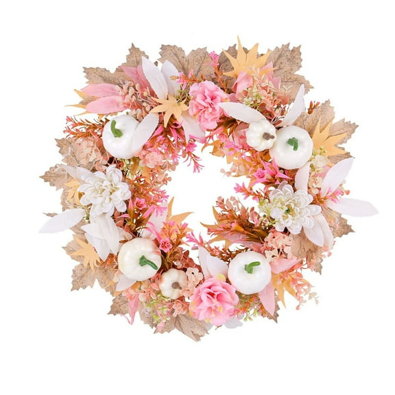 Jubipavy Flower Garland Thanksgiving Day Wreath White Pumpkin Door Hanging Festival Window Decoration Dead Branches Wreath Pendant