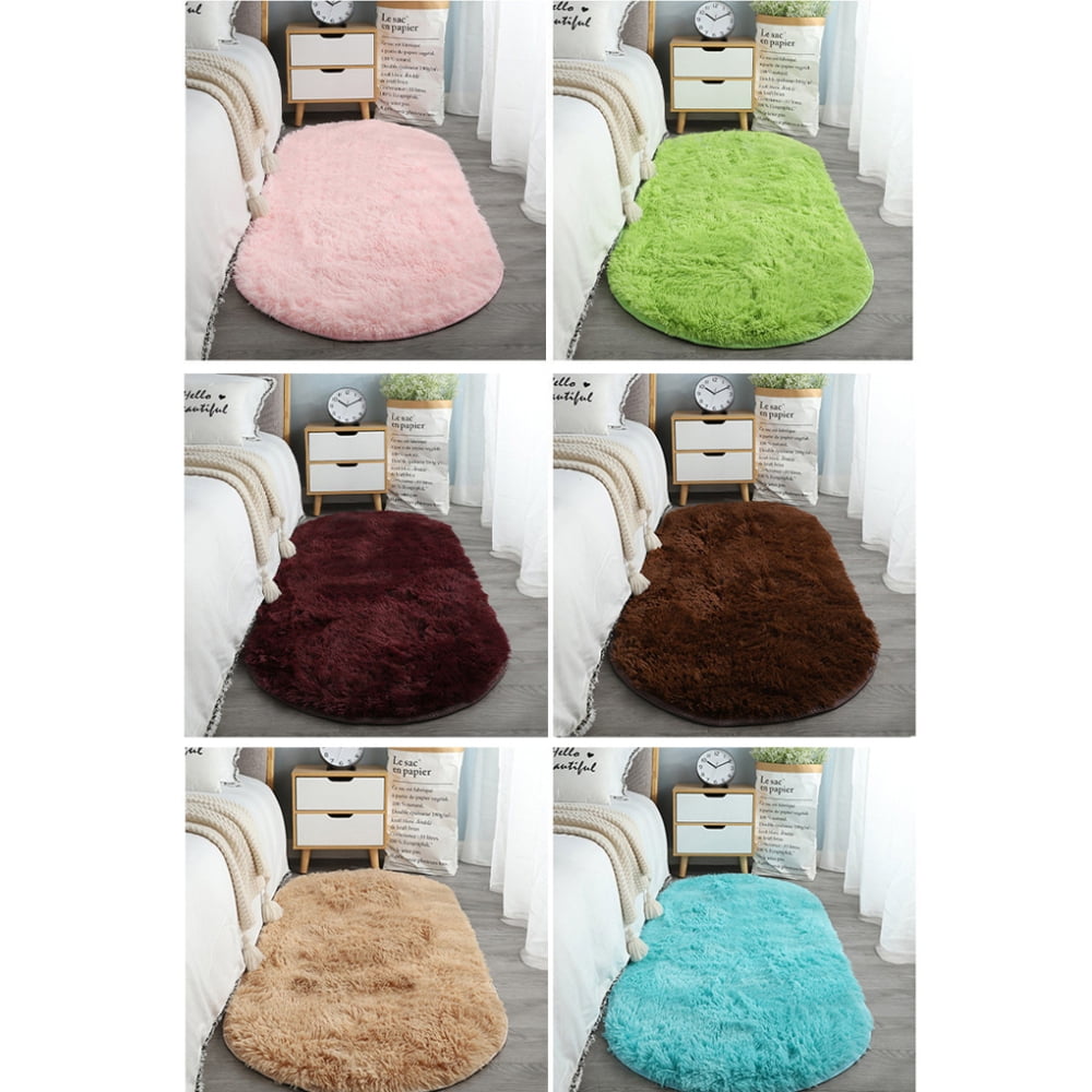 Oval Shape Plush Carpet Rug Furry Comfortable Super Soft Carpet for