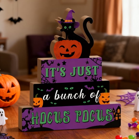 1pc Wooden Table Decor, It's Just a Bunch of Hocus Pocus, Desktop Decoration for Home Farmhouse Office Cafe Coffee Shop Fireplace Living Room, Halloween Gif