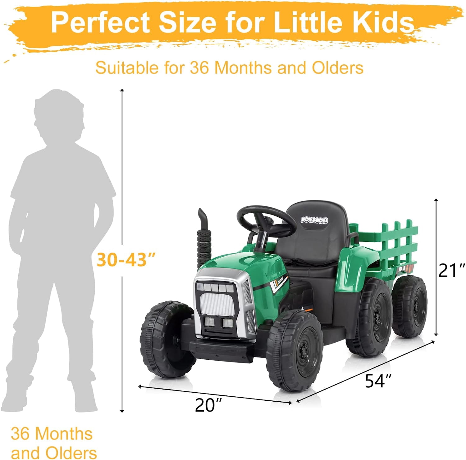 JOYMOR Ride on Tractor with Remote Control, 12V Electric Tractor with Trailer for Toddler, Battery Powered Ride on car Toy for Boys and Girls