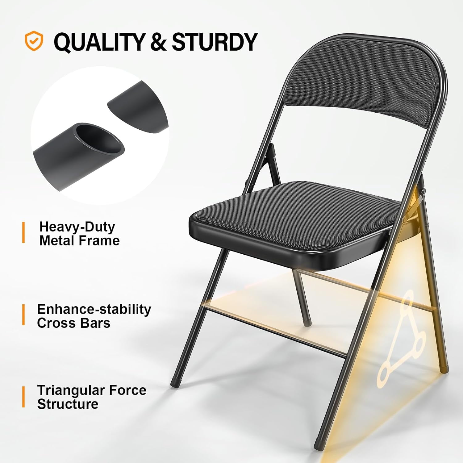 Vingli Metal Outdoor Party Padded Folding Chairs, Black (Set of 4)