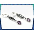 thumbnail image 3 of Solid 925 Sterling Silver Leaves Dangle Drop Earrings For Women, Natural Amethyst Faceted Oval Gemstone Unique February Birthstone Earrings, 3 of 3