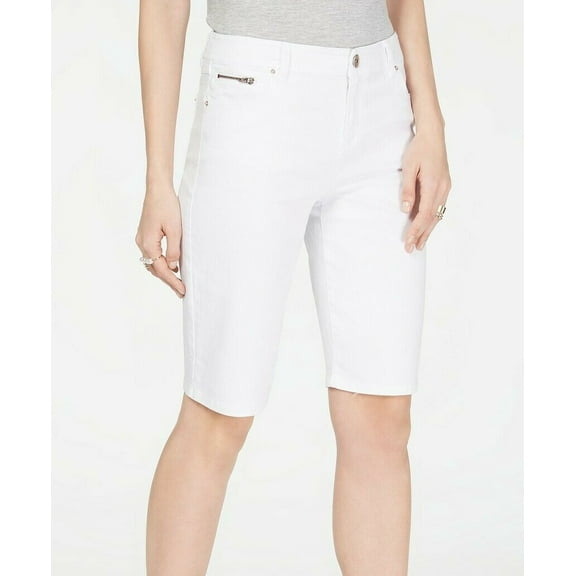 INC International Concepts Womens High Rise Denim Bermuda Shorts White 6