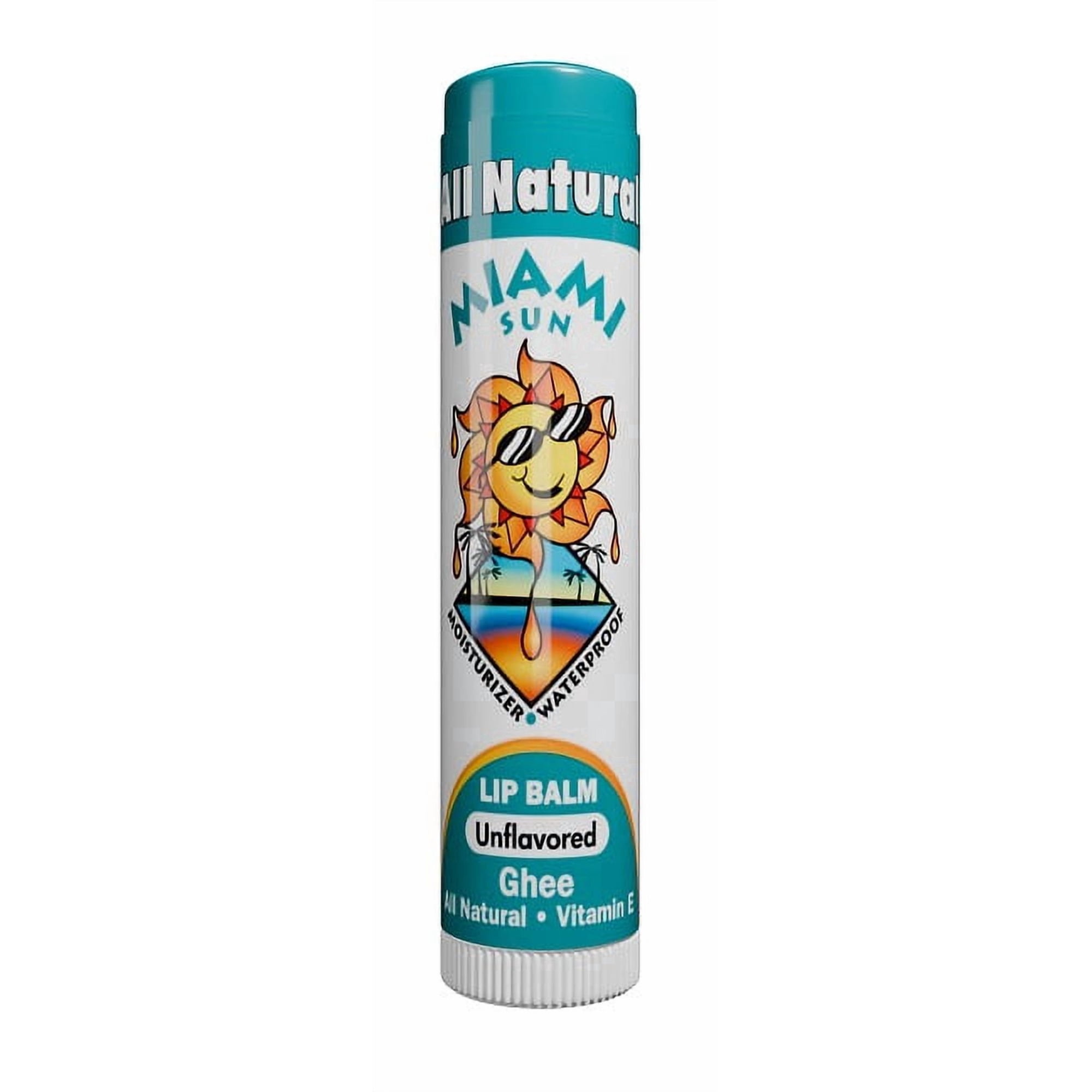 Miami Sun Natural Lip Balm – Unflavored – Moisturizing & Hydrating Lip Care with Ghee, Jojoba & Avocado Oils (1 pcs)